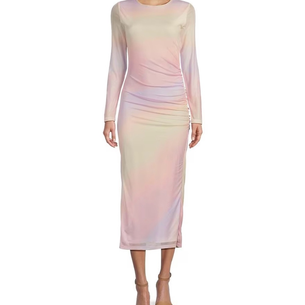 Long Sleeve Ombre Mesh Midi Dress
